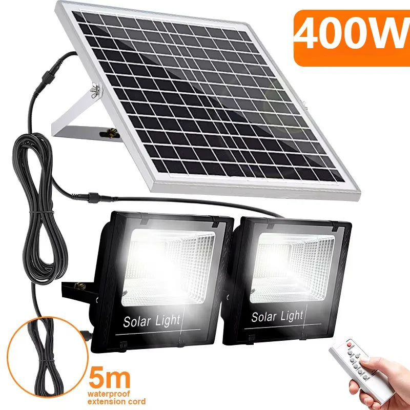 Reflector solar LED 400W 2 cabezales para jardín impermeable IP65