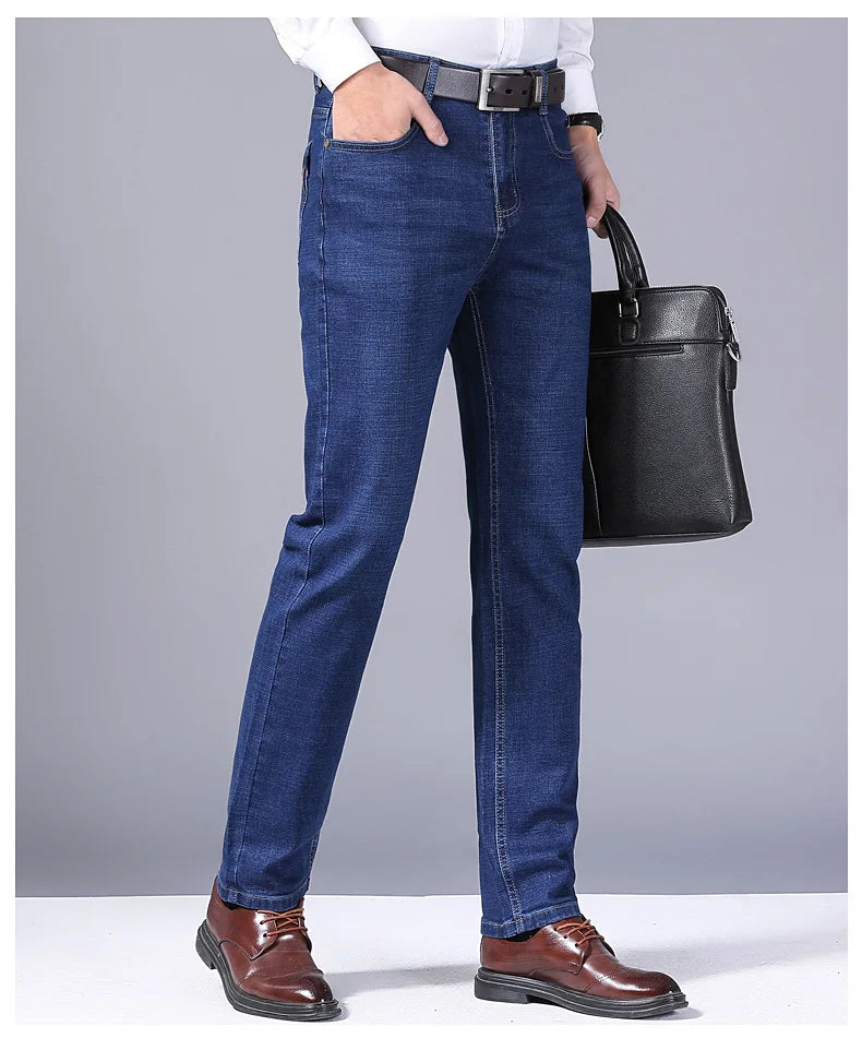 Pantalones Vaqueros Rectos para Hombre, Ajustados Elásticos, Negocios