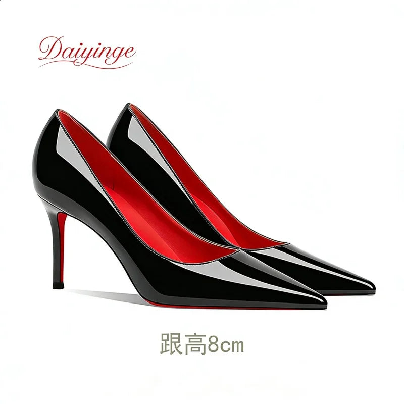 Zapatos de Tacon de Aguja con Suela Roja para Mujer, Punta Fina