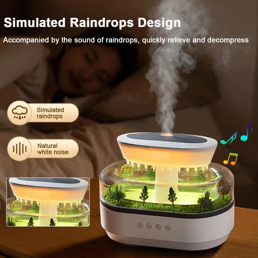 Nuevo humidificador de aire de gota de lluvia, humidificador de Aroma, luz de ambiente colorida, ruido blanco, música esencial, difusor de fragancia de aceite para el hogar