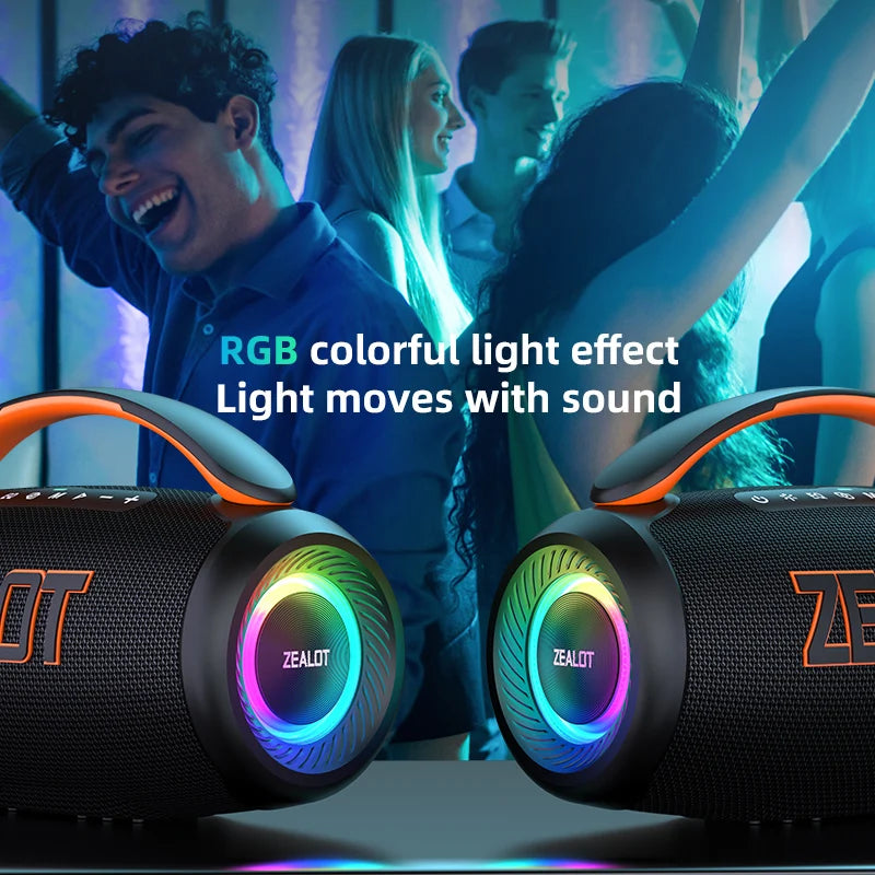 Altavoz Zealot-P12 Altavoz Bluetooth portátil de 60 W con IPX6 resistente al agua, mango cómodo, iluminación controlable, TF, USB
