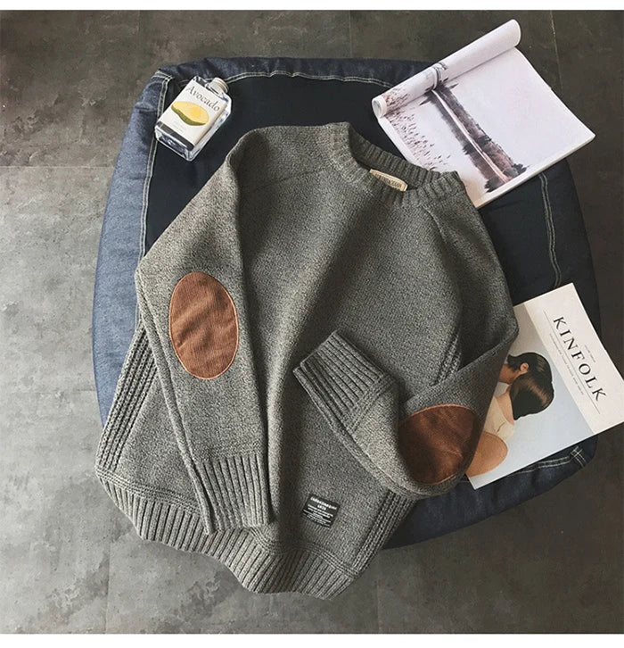 Suéter Hombre Cuello Redondo Tejido Grueso Oversize Estilo Harajuku