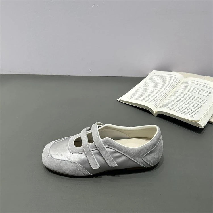 Zapatos Mary Jane para Mujer, Planos de Lona, Estilo Francés, con Velcro