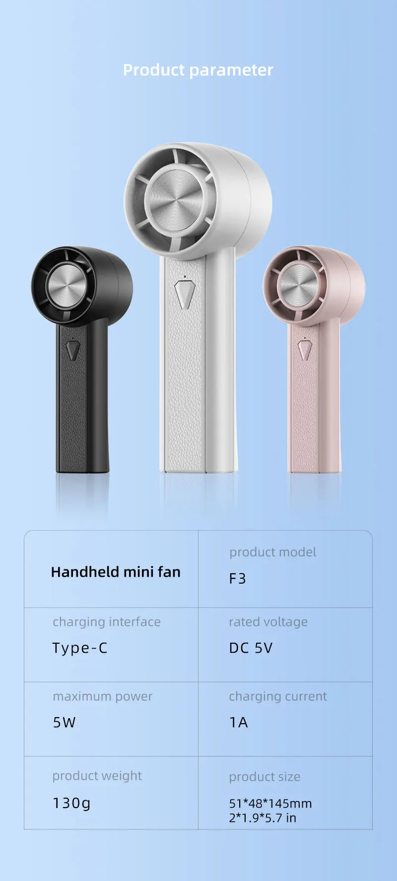 Ventilador portátil de mano, Mini ventilador de carga USB para el hogar de 1800mAh, carga USB de alta velocidad, ventilador de mano de refrigeración para acampar al aire libre