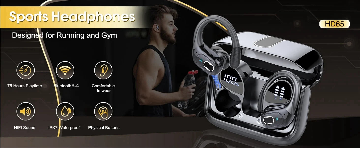 Auriculares TWS Bluetooth 5.4 Deportivos Impermeables 75hs