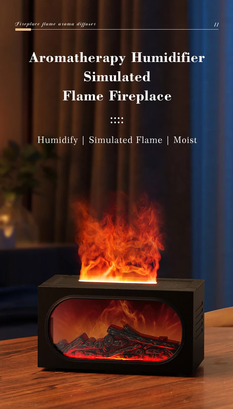 Difusor de aroma para chimenea con luz ambiental de llama, protección de apagado sin agua, salida de niebla fina y grande, humidificación silenciosa