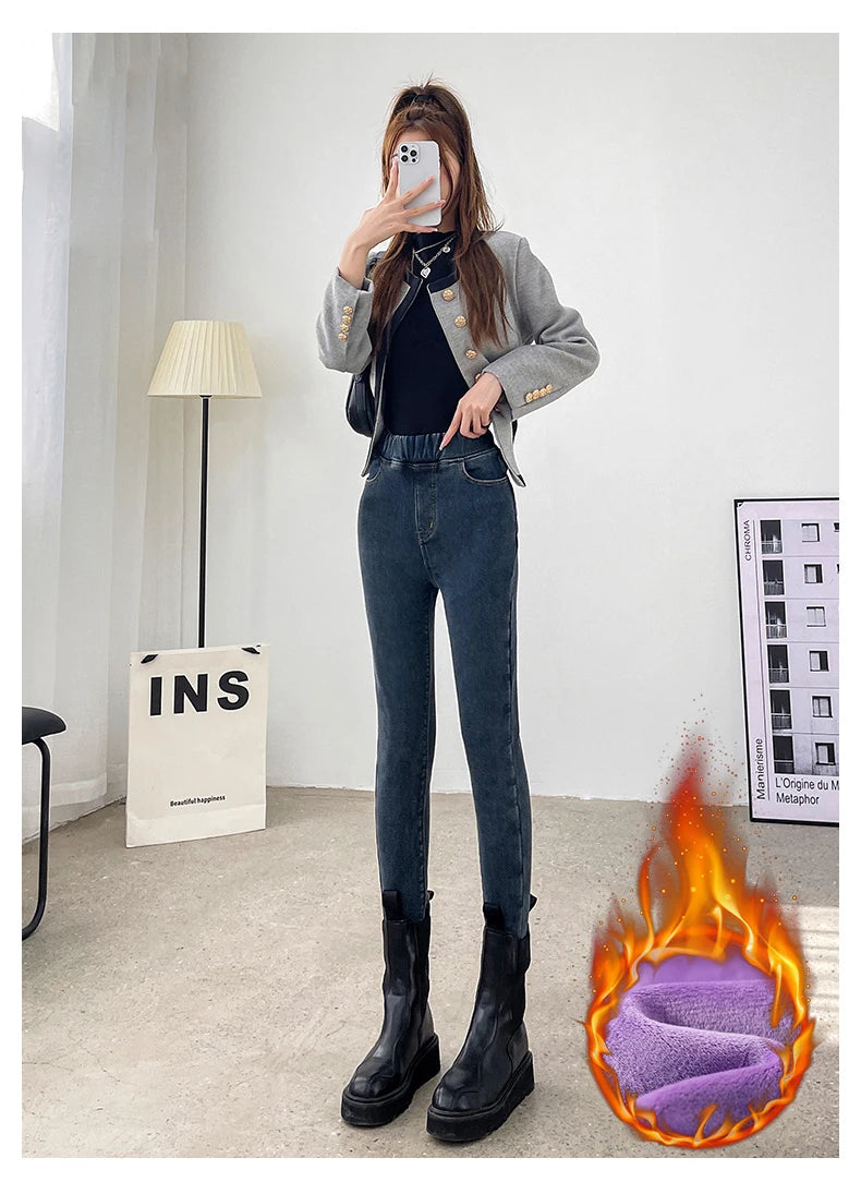 Pantalones Vaqueros de Invierno con Forro de Lana para Mujer