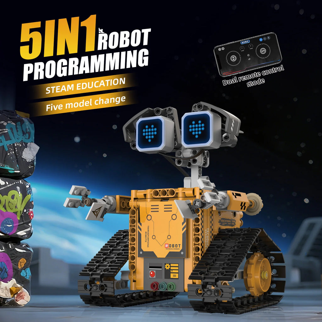 Montaje de modelo de robot transformable 5 en 1 con pantalla Digital, juguete de bloques de construcción de robot de control remoto, juguete para regalo para niños