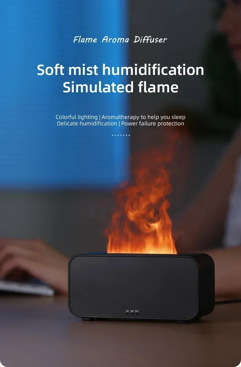 Humidificador Difusor de Aromas, Aceites Esenciales, Mini Humidificador con Llama Automática, Difusor de Fragancias para el Hogar con Luz LED