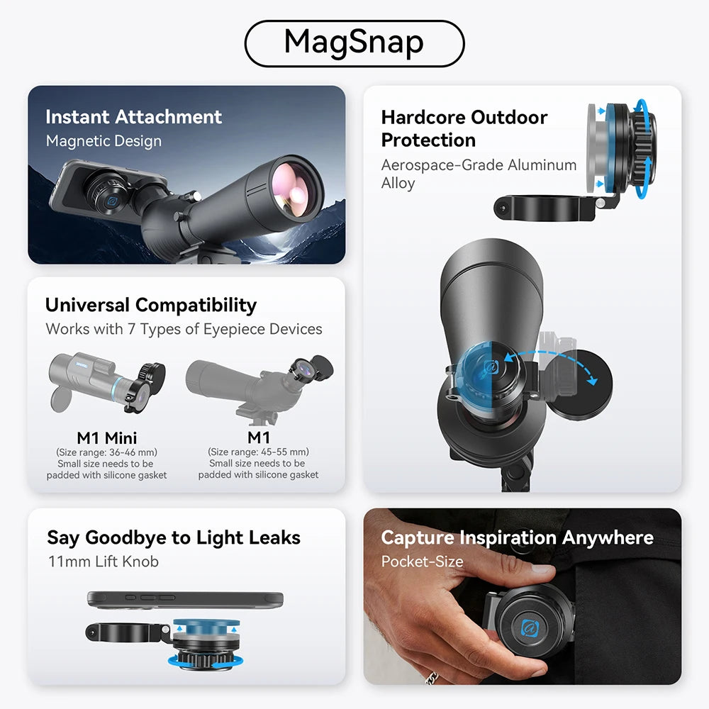 Adaptador Magnético APEXEL para Ocular de Telescopio y Celular