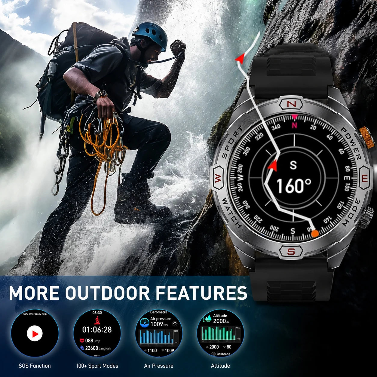 Reloj Inteligente Militar 1200mAh Brújula