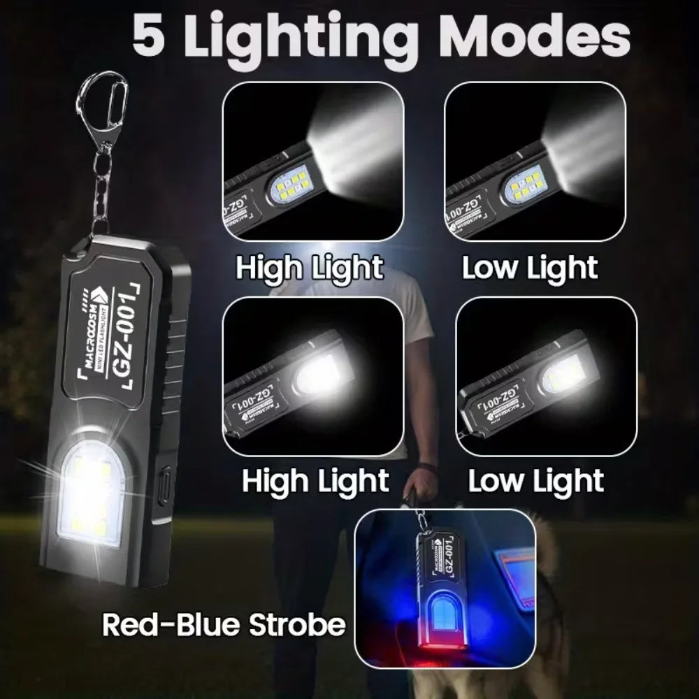 Linterna Mini LED COB Llavero Recargable USB con Imán y Clip