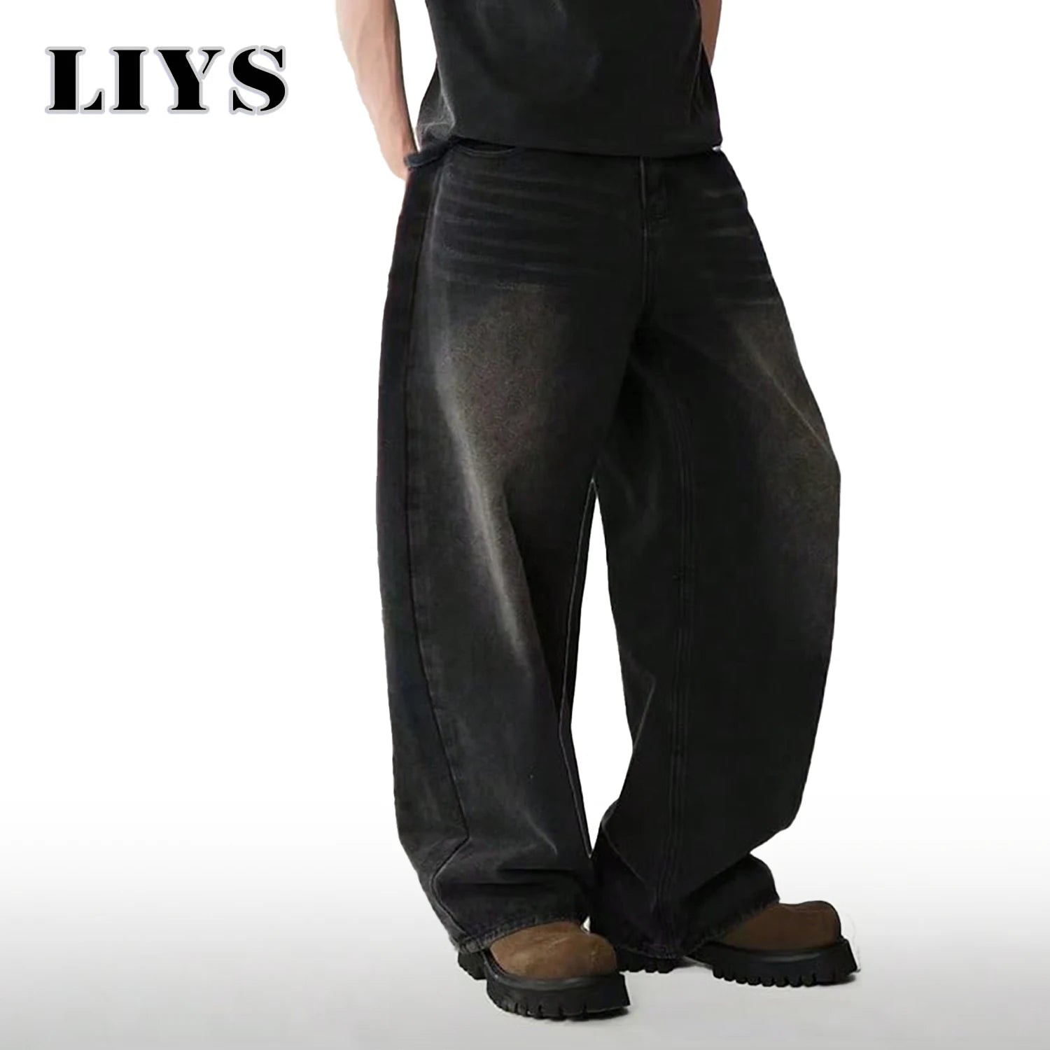 Pantalones Vaqueros Coreanos Casuales para Hombre, Pierna Ancha, Negro