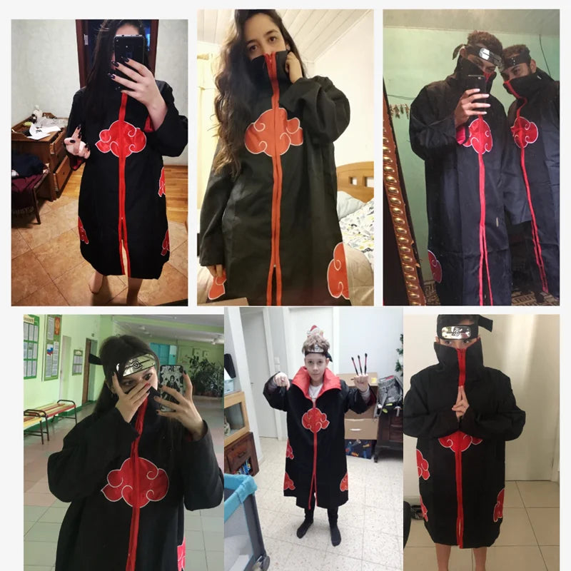 Disfraz de Anime Akatsuki, bata de nube roja con collar, diadema, conjunto de anillo para juego de rol, disfraz de juego para niños y adultos