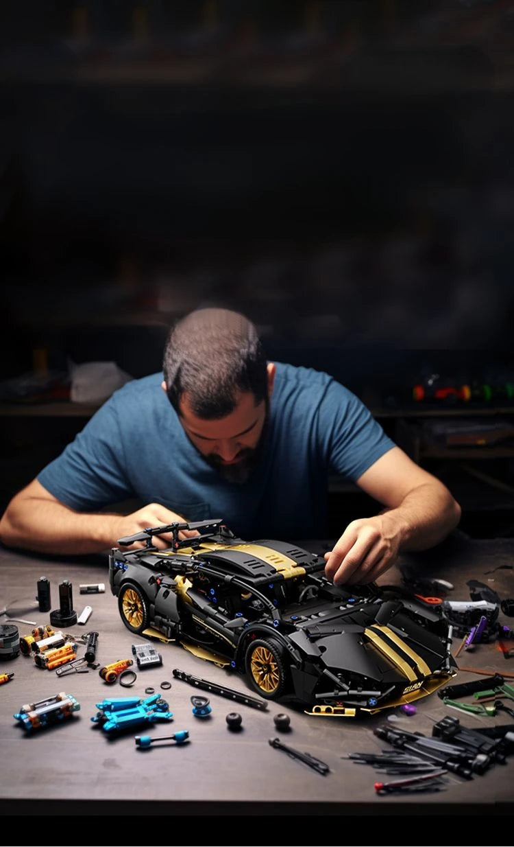 Tecnología 1:14 supercoche negro, bloques de construcción de carreras, coche de ladrillo ensamblado, juguete para regalo para niños, regalo de cumpleaños