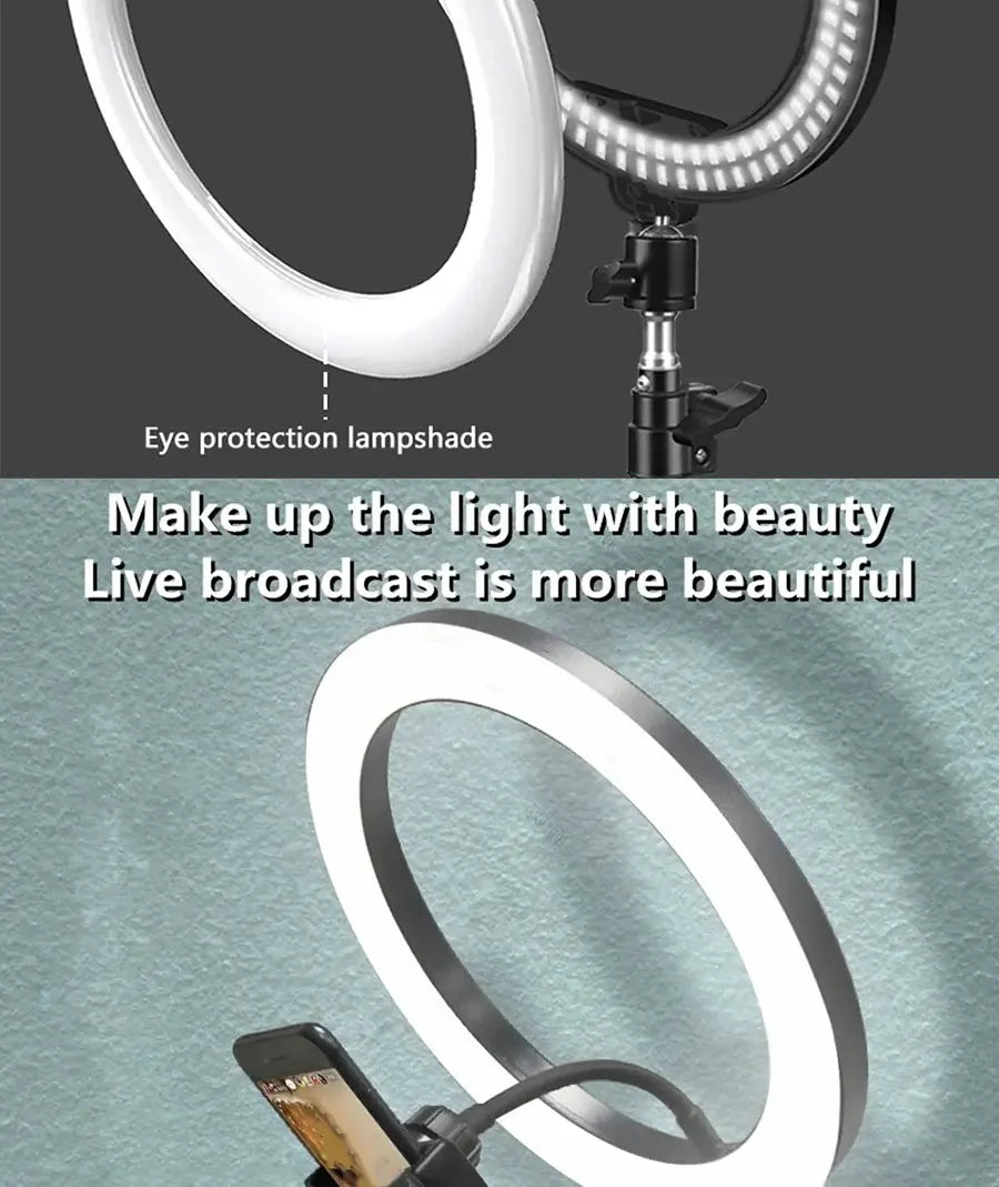 Lámpara de Belleza MYOBO de 10 Pulgadas y Kit de Trípode Plegable de 55 cm, Anillo de Luz LED Regulable para Fotografía/Vlogging/Transmisión en Vivo/Maquillaje/YouTube