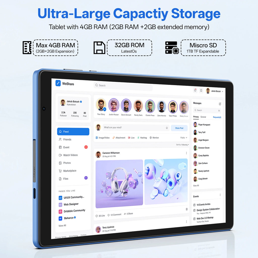 Nueva Tablet Android 14 de 10.0 Pulgadas Actualizada 2026, 4GB de RAM (2+2GB Expandible), 32GB de ROM, Compatible con 5G WiFi + WiFi 6, Funda Gratis