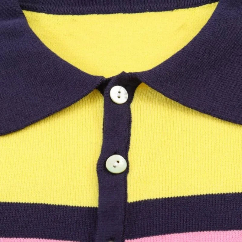 Camiseta Tipo Polo de Punto a Rayas Multicolor