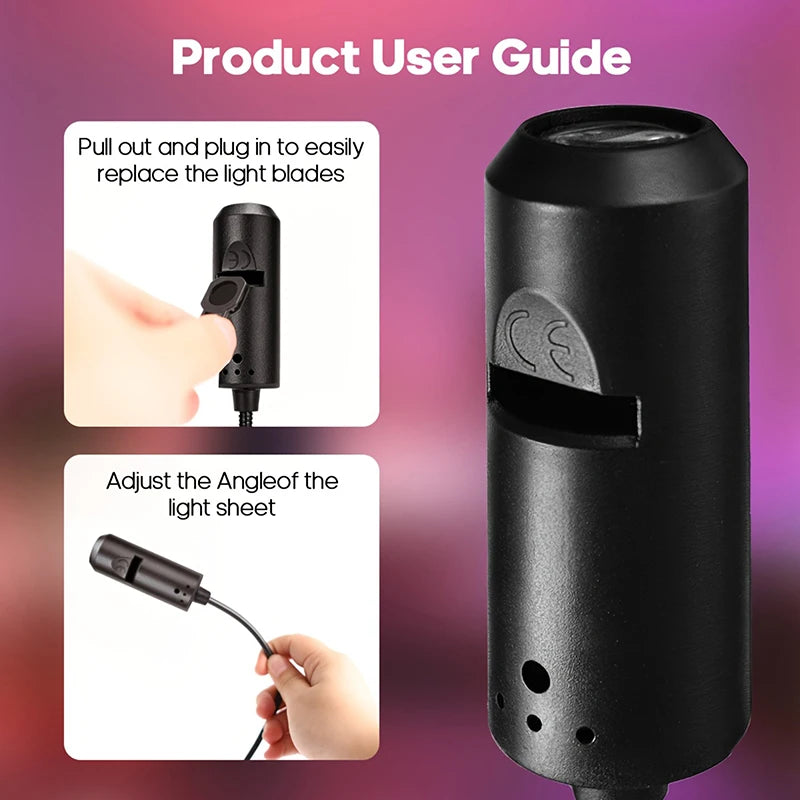 Luz proyectora LED USB con 10 patrones, rotación 360°, para interiores y jardín