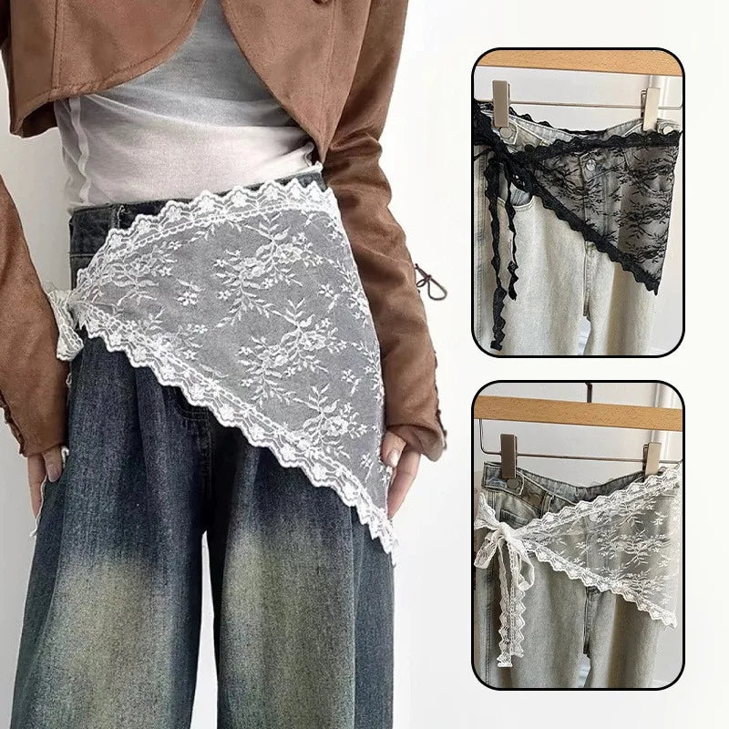 Falda de encaje estilo ruso, cortina de encaje, falda para mujer, toalla para el cabello, falda triangular, minifalda, media falda, delantal pequeño, encaje suave apilado