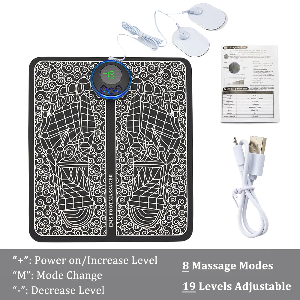 EMS-alfombrilla masajeadora de pies eléctrica TENS, almohadilla masajeadora de pies, estera de masaje plegable, Estimulación muscular, Fisioterapia, Terapia, Fisica Salud