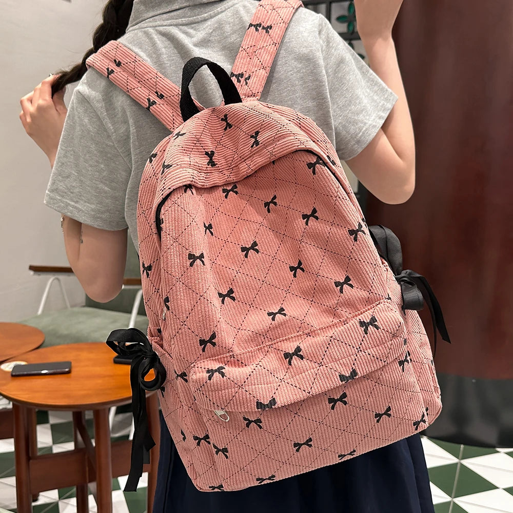 Mochila con lazo de pana para estudiantes universitarios, mochila versátil para estudiantes de secundaria y secundaria