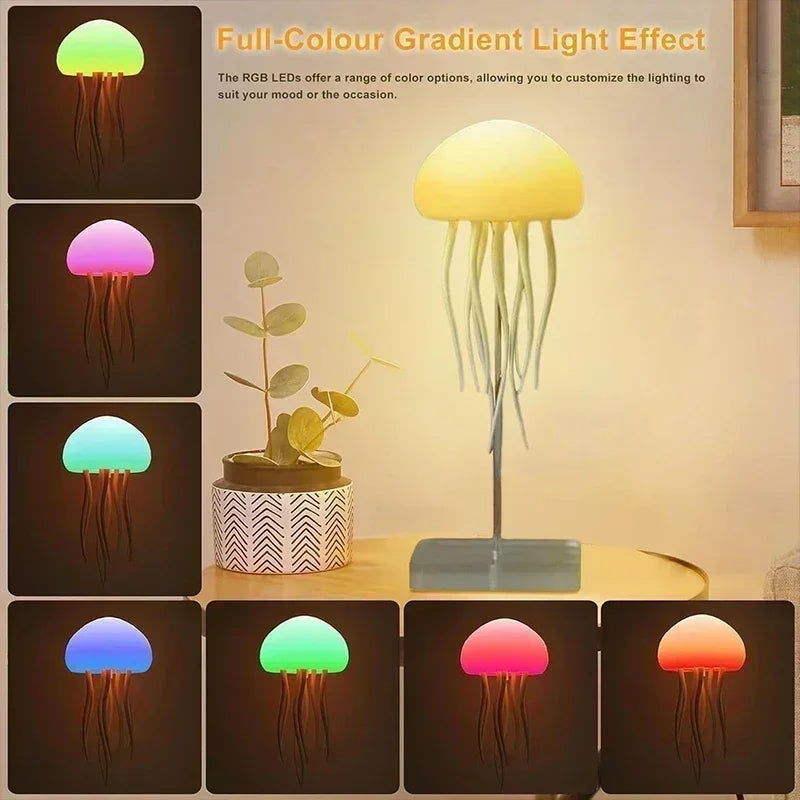 Lámpara de medusa silenciosa mejorada, luz de pez gelatina con patas de baile, control de voz para dormitorios, salas de estar y regalos de Navidad