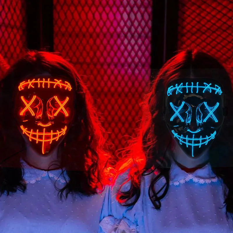 Máscara de Purge con Luces LED de Neón Intermitentes para Cosplay 2026, Máscara de Cabeza para Adultos, Accesorio Festivo que Brilla en la Oscuridad