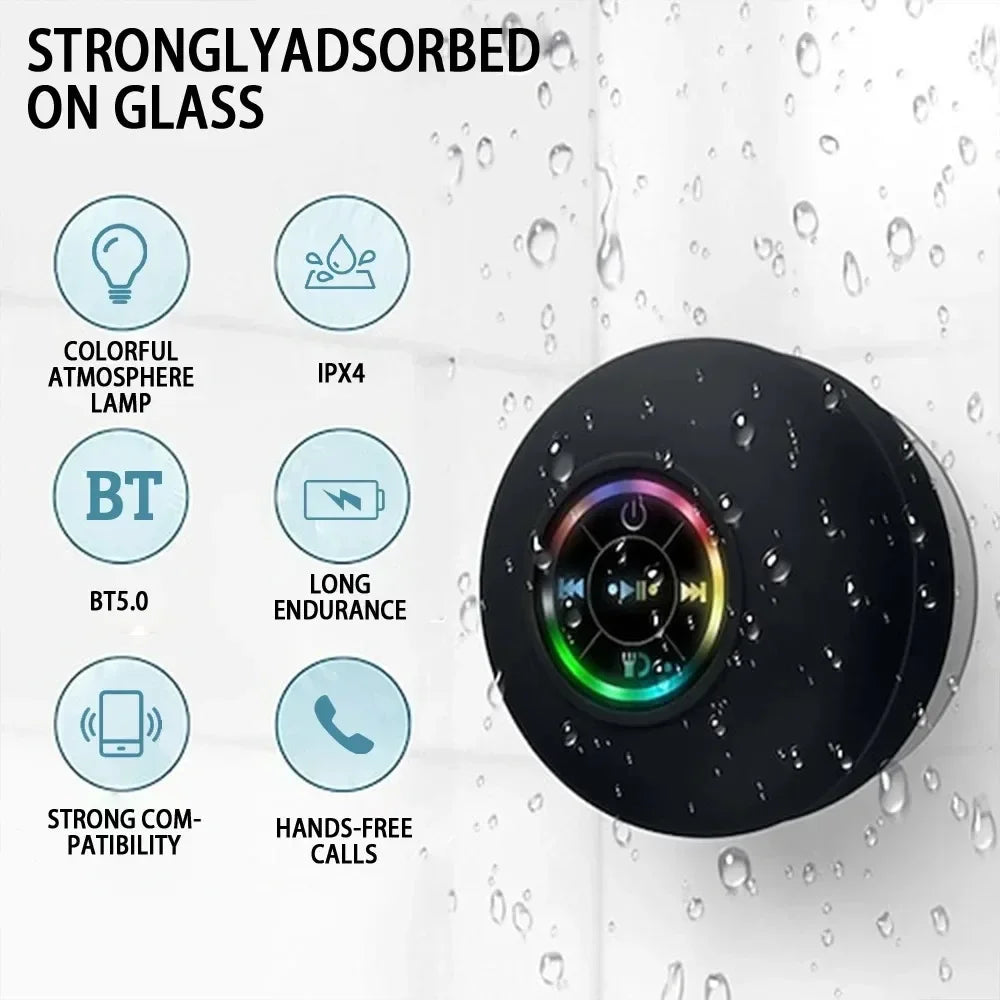 Altavoz de ducha Bluetooth, minialtavoz inalámbrico portátil con micrófono, ventosa IPX4, resistente al agua para viajes, piscina, río flotante