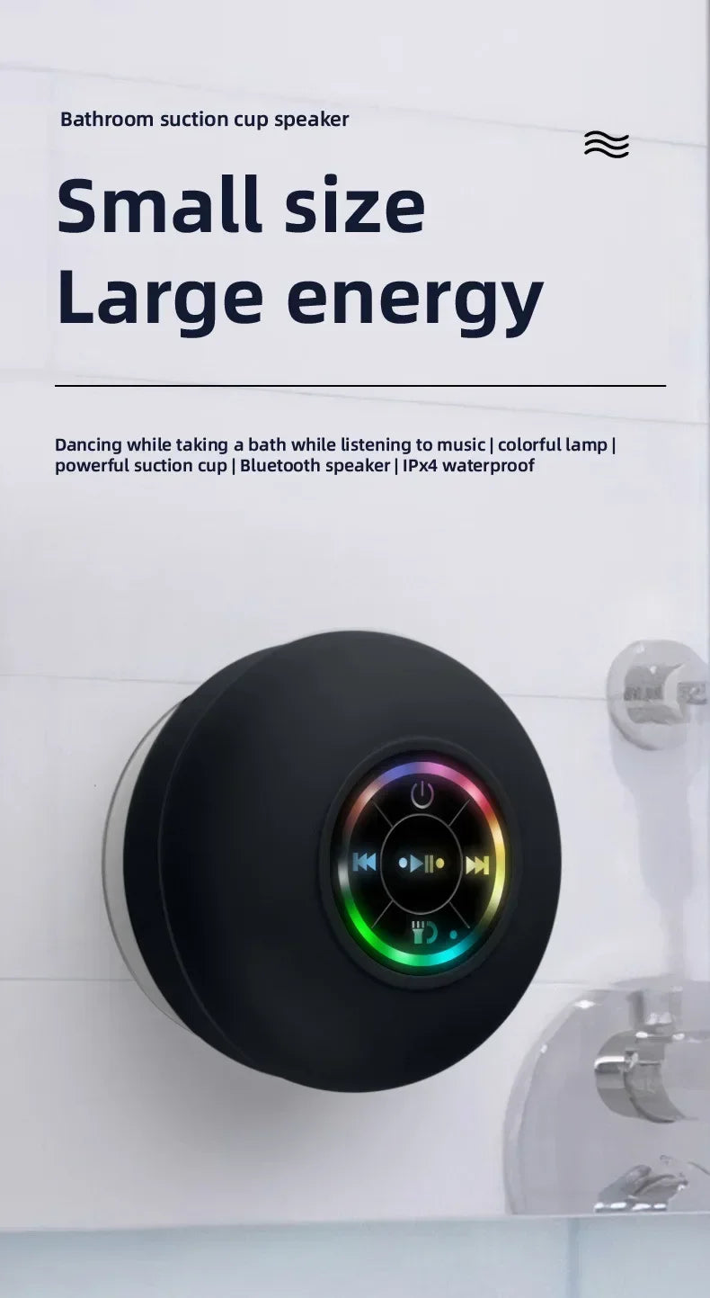 Altavoz de ducha Bluetooth, minialtavoz inalámbrico portátil con micrófono, ventosa IPX4, resistente al agua para viajes, piscina, río flotante