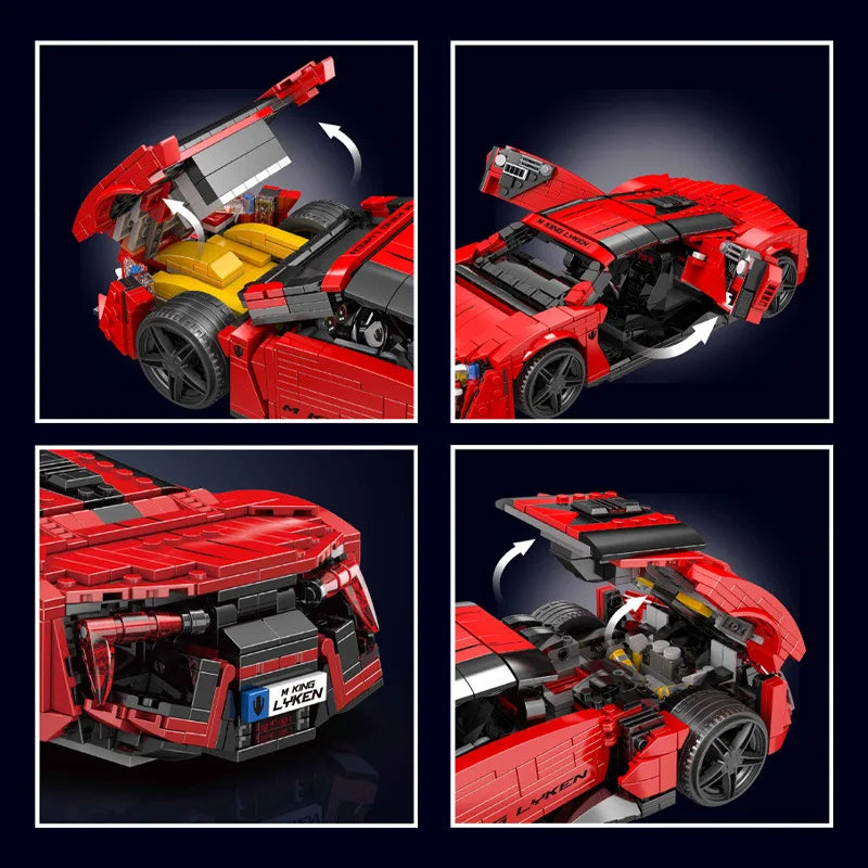 Con caja Original, coches de juguete técnicos, coche de carreras deportivo Lykan rojo, conjunto de bloques de construcción, juego de ladrillos para coche, regalo de Navidad para niños