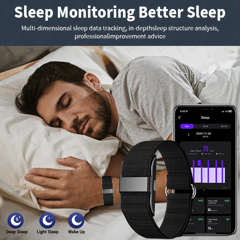 Pulsera inteligente LIGE 2026, monitor cardíaco y VFC, resistente al agua IP68