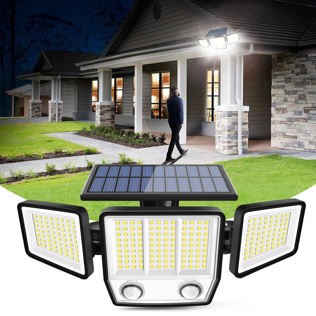 Luz Solar Exterior 3 Cabezales Ajustables con Sensor de Mov