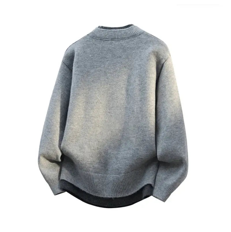Jersey falso de dos piezas para hombre, cárdigan con cuello redondo, ropa de manga larga, suéter de punto informal juvenil cómodo y térmico