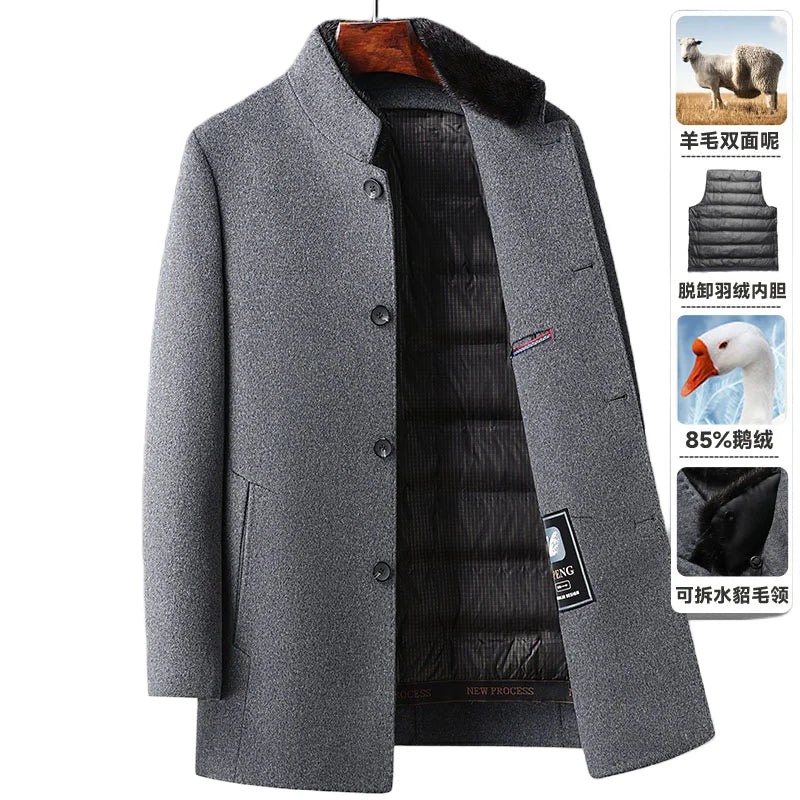 Abrigo de Lana con Plumón Desmontable para Hombre – Otoño/Invierno