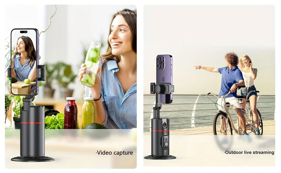 Soporte para Teléfono de Escritorio P02 con Seguimiento Facial 360 °   Gimbal Giratorio Automático para iPhone 16 15 Samsung S23 Xiaomi, Palo Selfie de Mano