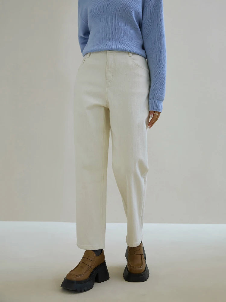 Pantalones Vaqueros de Algodón con Lana Cepillada para Mujer