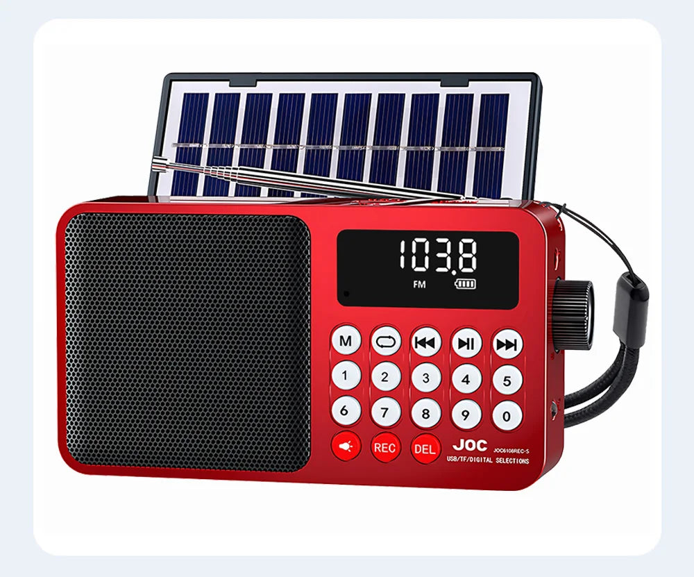Radio FM Solar, Altavoz Bluetooth portátil con luz LED, compatible con grabación de tarjetas TF, reproducción USB, altavoz inalámbrico, Radio, receptor FM