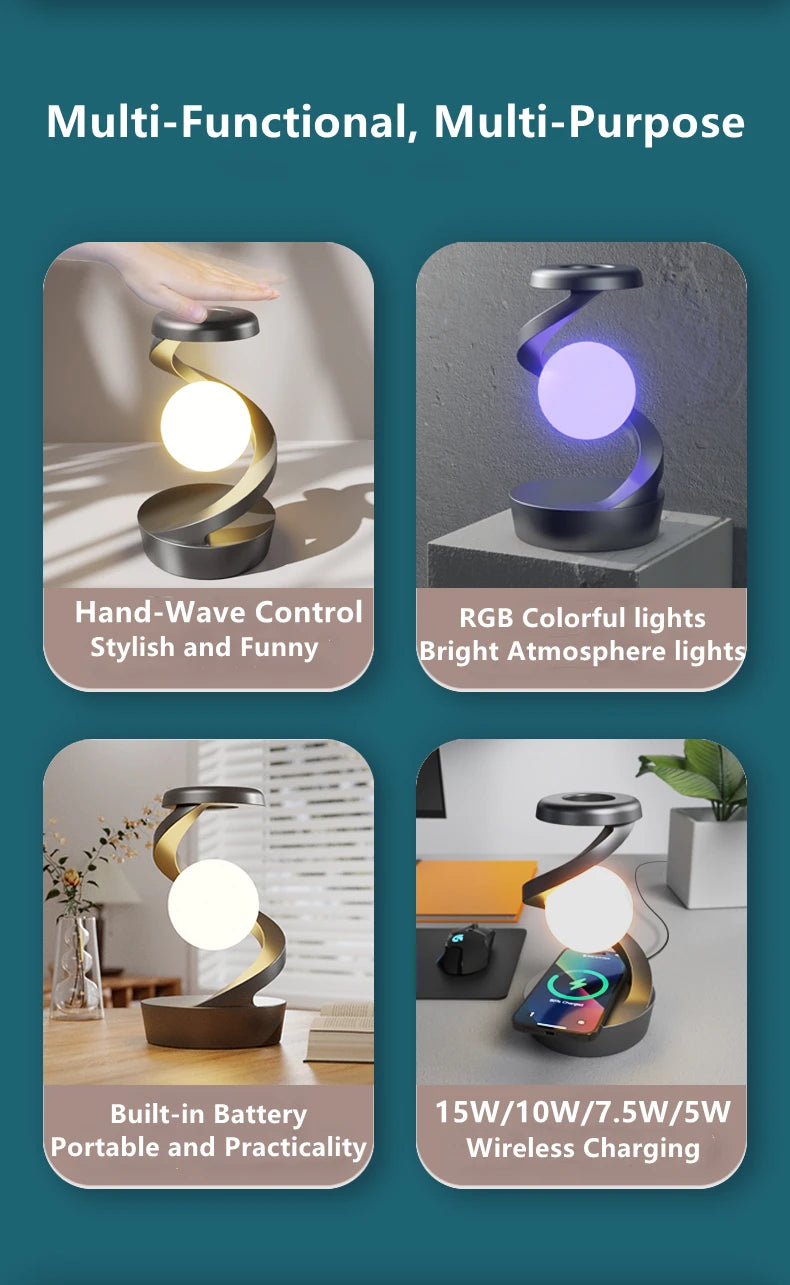 Lámpara de Mesa Flotante con Cargador Inalámbrico RGB