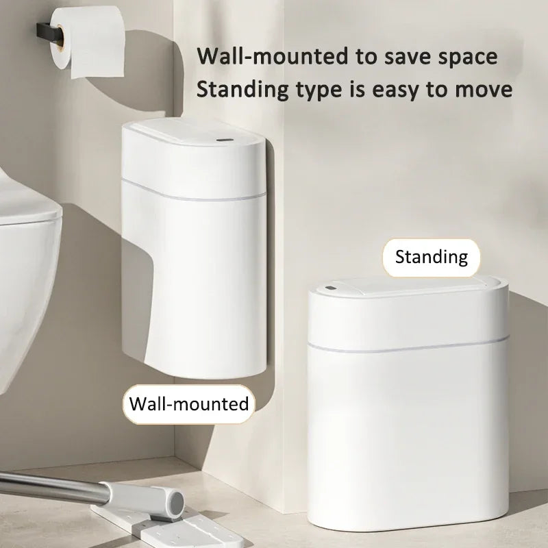 Cubo de basura con Sensor con tapa, cubo de basura de adsorción de ensacado automático bidireccional de 9L, cubo de basura de montaje en pared con hendidura estrecha para el hogar y la cocina