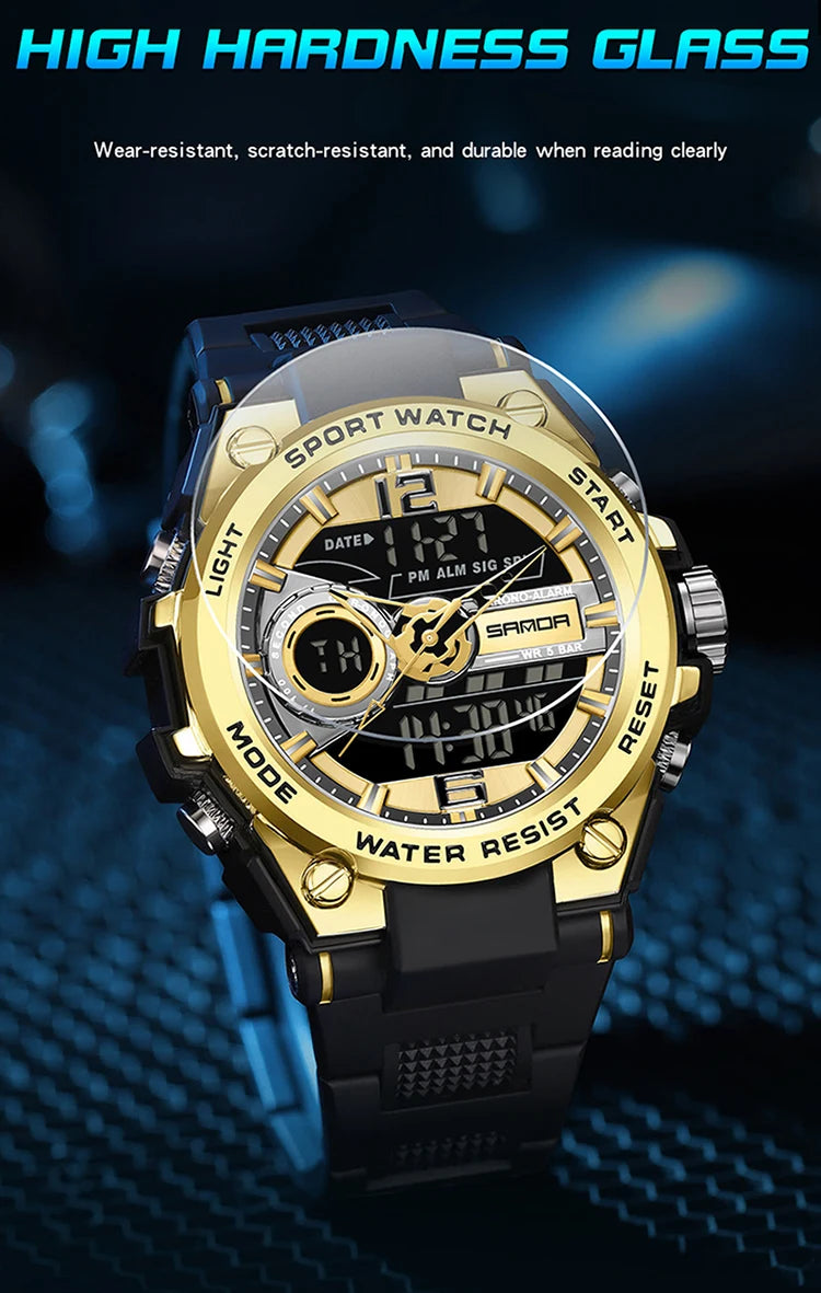 Reloj Deportivo Militar SANDA 6092 Pantalla Dual LED, Resistente al Agua