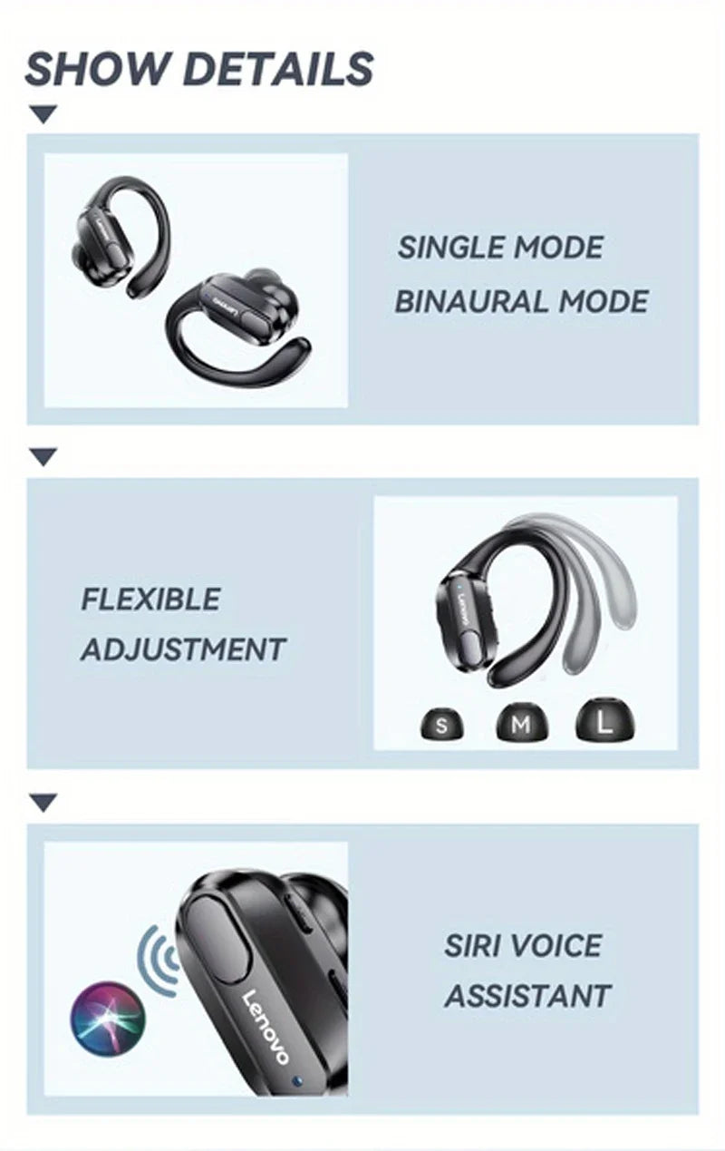 Auriculares Bluetooth 5.3 Lenovo XT80 con Gancho Deportivo