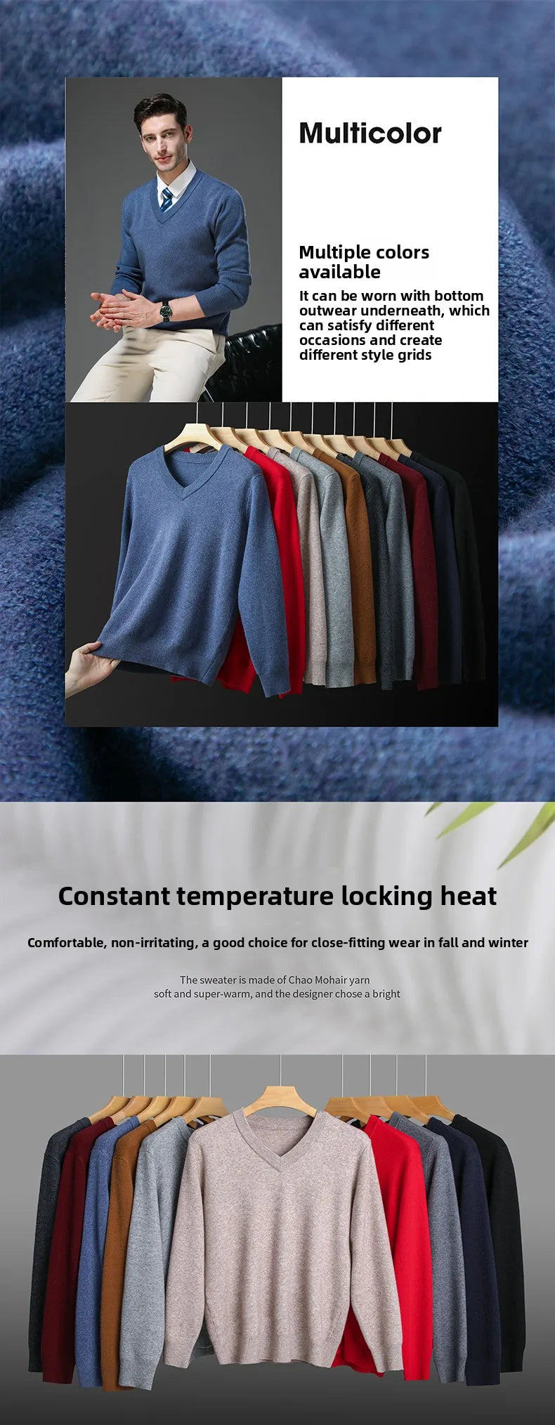 Suéter de Punto Grueso Antipilling para Hombre - Cuello en V