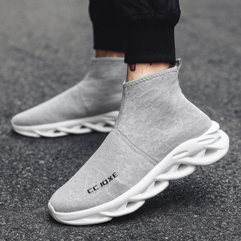 Zapatos informales transpirables para hombre, zapatos tobilleros antideslizantes a la moda para caminar al aire libre, zapatillas de deporte para hombre, zapatillas sin cordones con aumento de altura