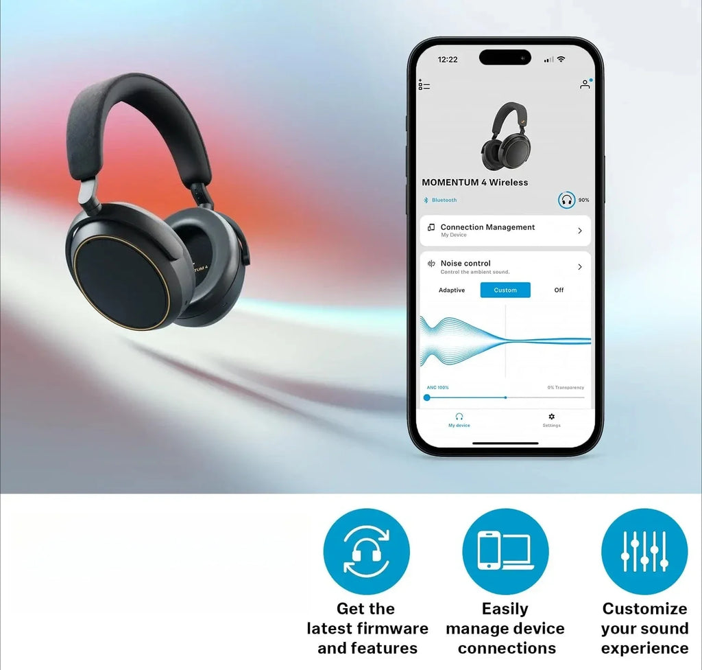 Audífonos Inalámbricos Originales MOMENTUM 4 con ANC, 60 Horas de Batería, Bluetooth 5.2, Plegables, con Pausa Inteligente, Color Negro para Oficina