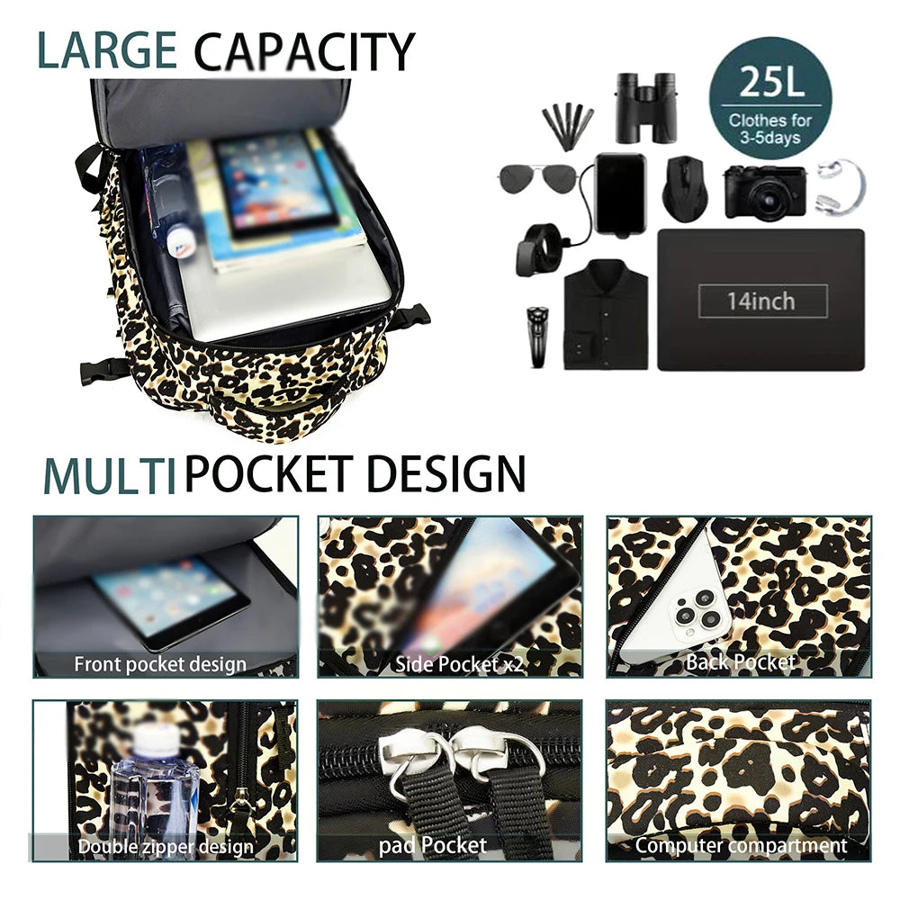 Nueva mochila con estampado de leopardo de gran capacidad, mochila de viaje ligera, alto valor estético, bolsa para ordenador de viaje