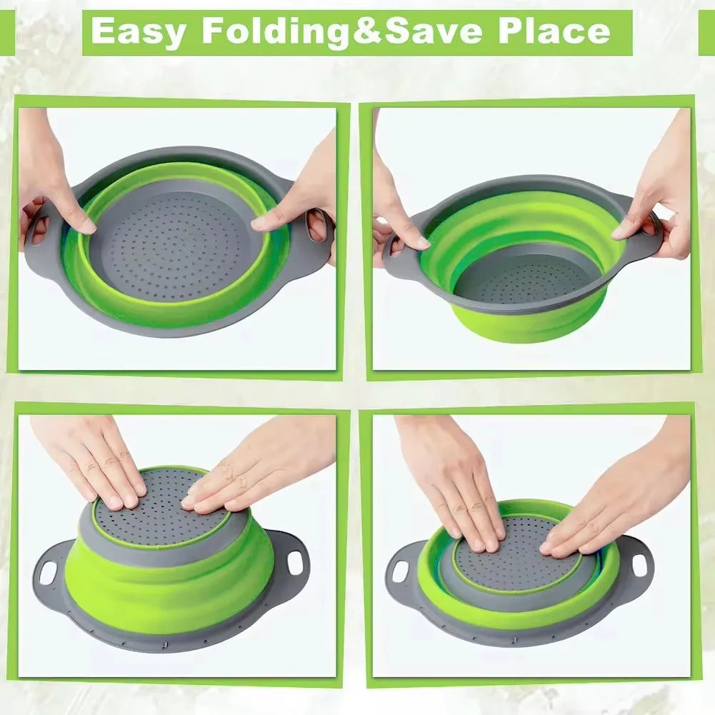 Escurridor plegable de silicona, cesta para lavar frutas y verduras, colador plegable, escurridor plegable, herramienta de almacenamiento de cocina