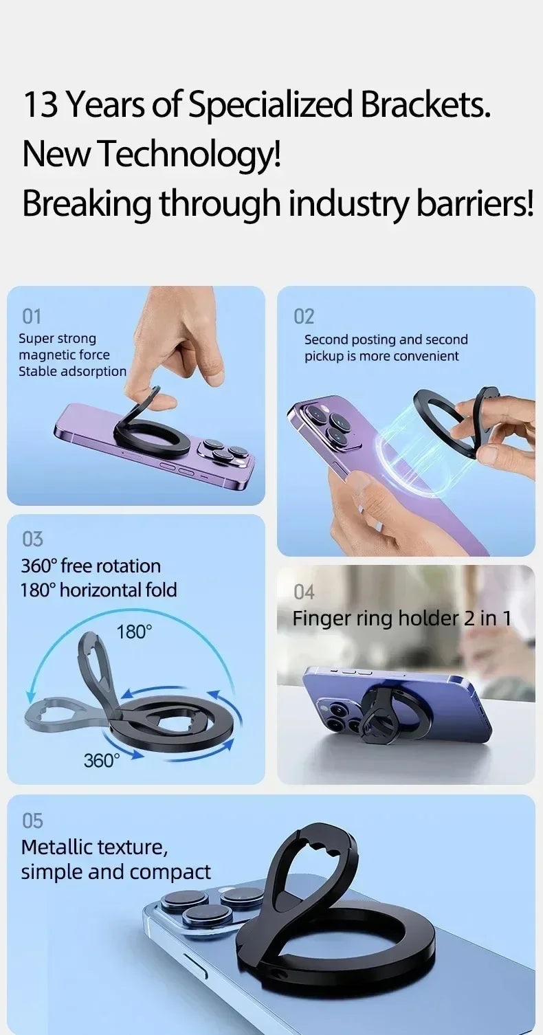Soporte Magnético para Teléfono de Coche con Anillo, Soporte de Imán Potente y Abrebotellas para Magsafe iPhone 17 16 15 14 13 12 Pro Max