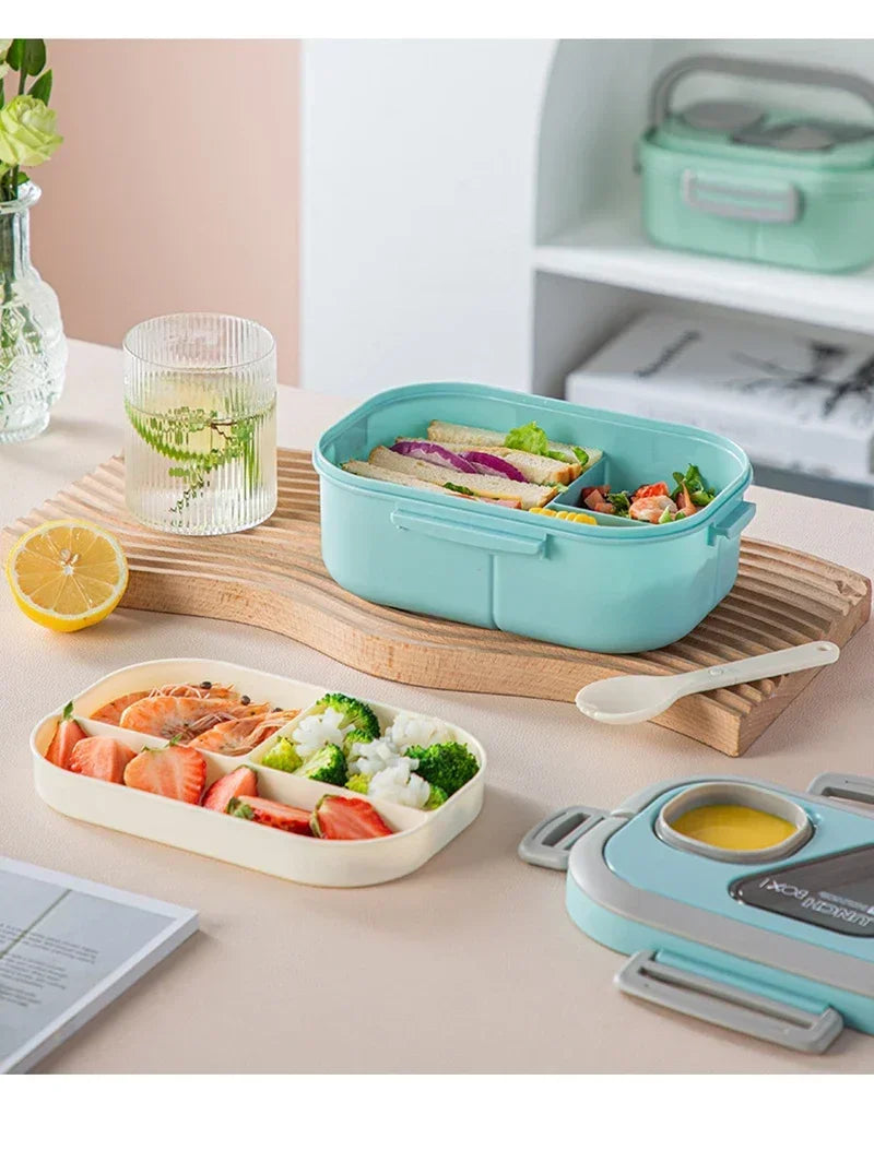 Fiambrera portátil con compartimento, caja con asa de transporte Bento de paja de trigo, contenedores de vajilla reutilizables, contenedores de comida para aperitivos y comida