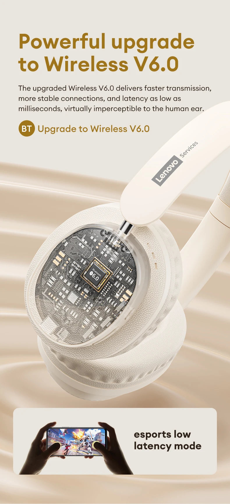 Auriculares Retro TH30 Pro Lenovo para Juegos, Inalámbricos, Bluetooth 6.0, Sobre la Oreja, Plegables, Deportivos, de Cuero, Regalos LS105